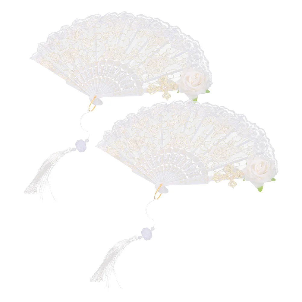 

2pcs Lace Hand Fans Elegant Folding Fans Tassel Portable Foldable Fan Party Wedding Decor Dance Props Vintage Lace Fan Handheld