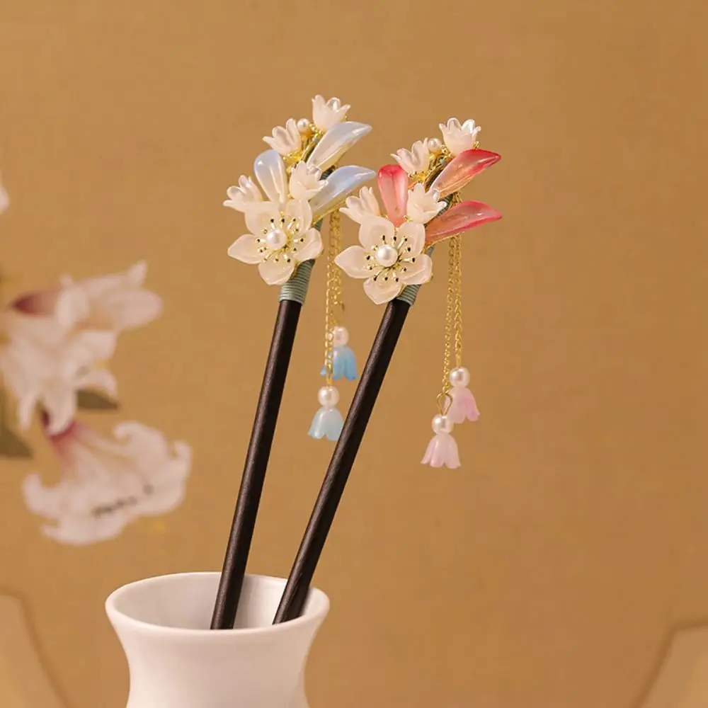 Ethnic Chinese Style Flower Hair Sticks Vintage Handmade Hair Chopsticks with Tassel Hair Fork Winding Hairpin For Female