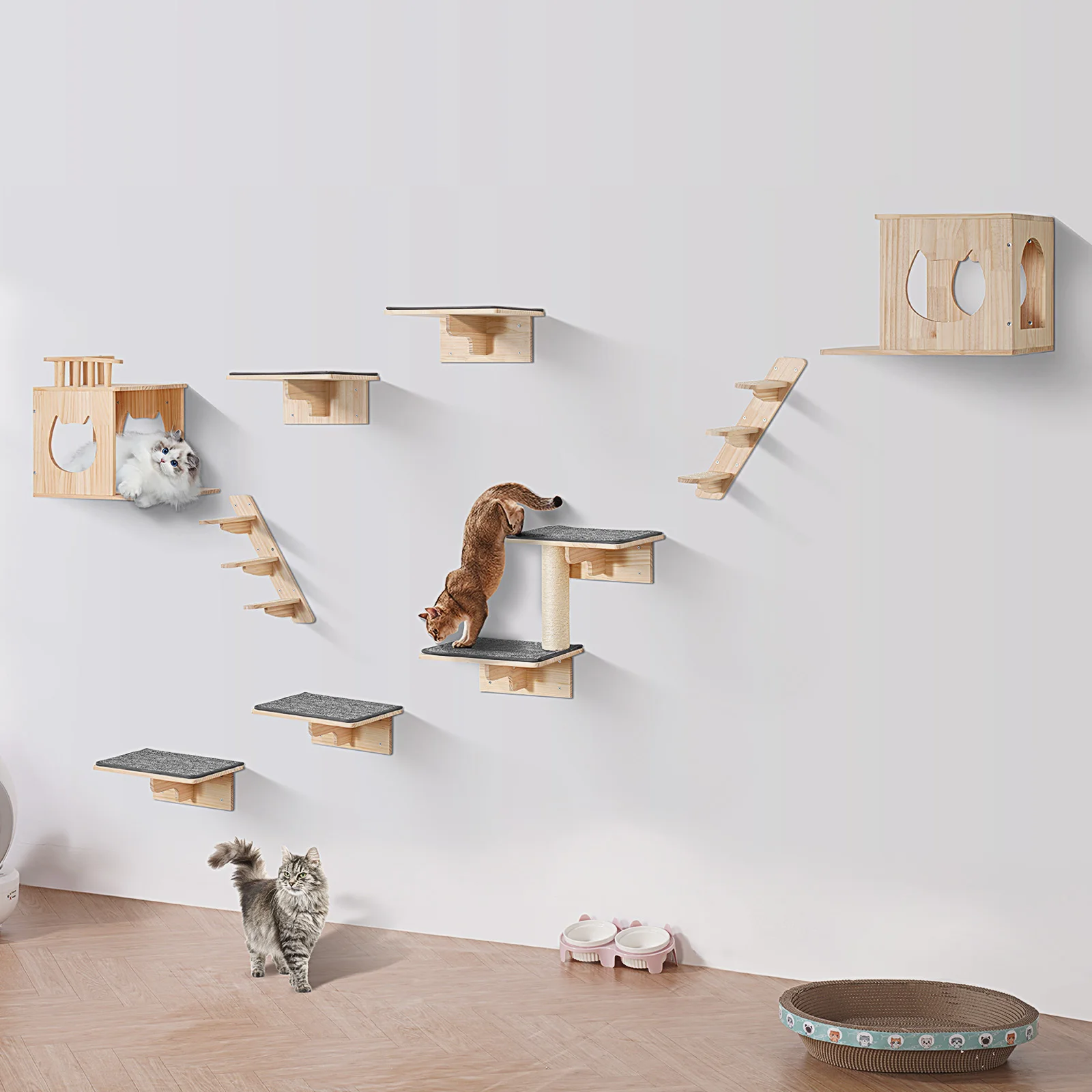 VEVOR Wall Mounted Cat Shelves Cat Wall Shelves Cat Furniture and Shelves up to 40lbs for Sleeping/Playing/Climbing Set of 9