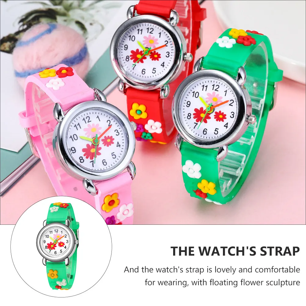 1Pcs Flower Pattern Watch for Cute Cartoon Printed Wristwatch Lightweight Comfortable Strap Floating Sculpture Design