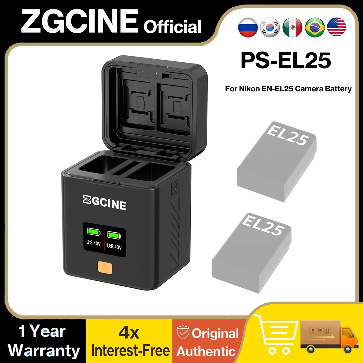 ZGCINE EN-EL25 Battery Charging Case USB-C PD Dual Slot OLED Card Reader for Nikon Z50 Z50II Z30 Zfc