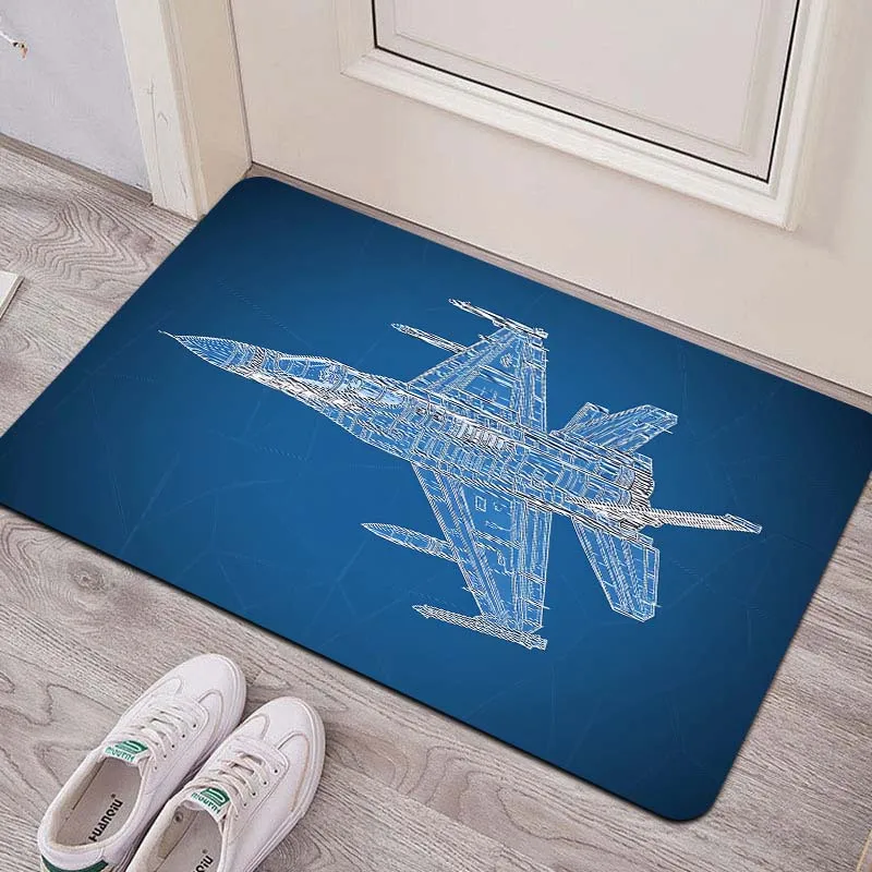 Fighter aircraft pattern Flannel-printed floor mats has a non-slip function is suitable for entrances bathroom welcome carpets