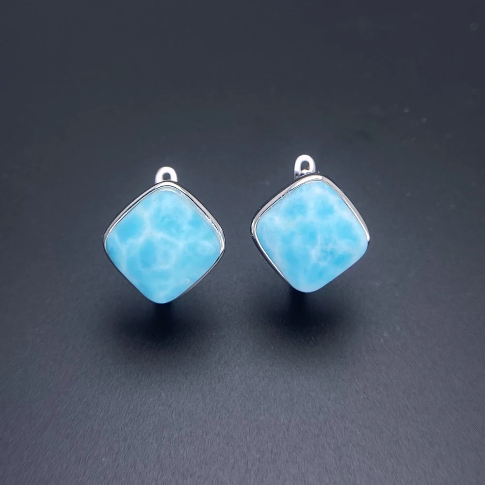 NONE Eleganter natürlicher Larimar-Ohrring aus Sterlingsilber, Lapis-Malachit, Aquamarin-Sodalith-Edelstein, 10 mm, für Damen, Party-Geschenk 3