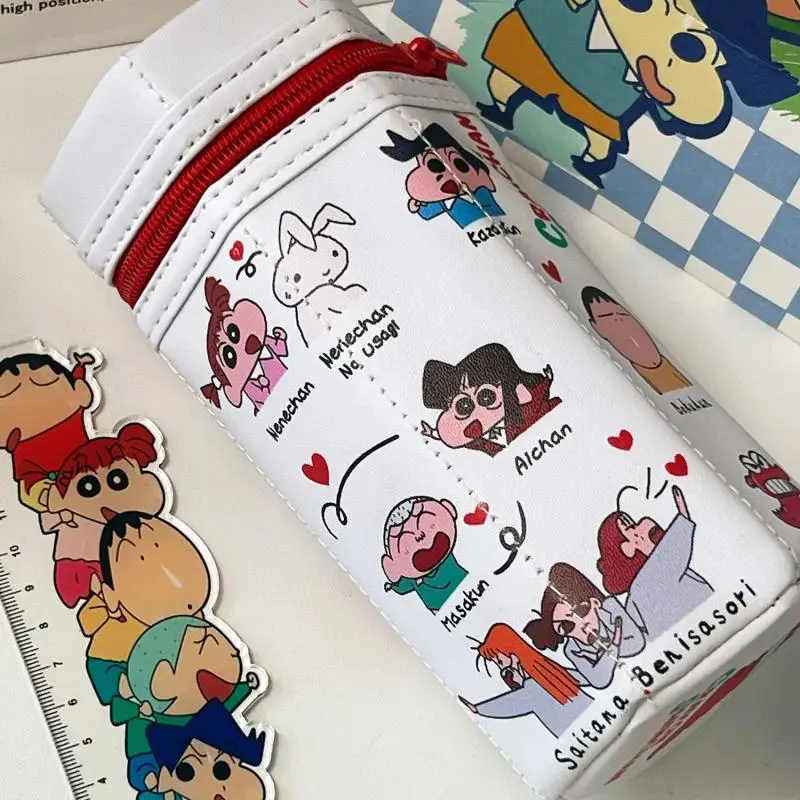 Cute Anime Crayon Shin-Chan Crocodile Pencil Holder with Lid Vertical Student Large Capacity Organizer Stationery Box Girl Gift