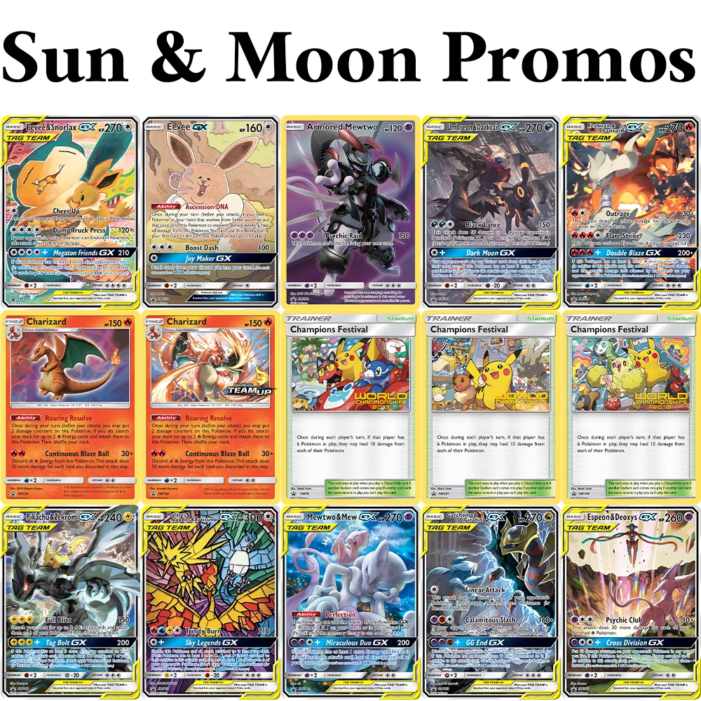 

Голографические прокси-карты PKM Sun & Moon Promos (SMP) для игры: Фестиваль чемпионов, Бронированный Мьют, Мьют и Мью, Пикачу и Зекром/GX, Игрушки