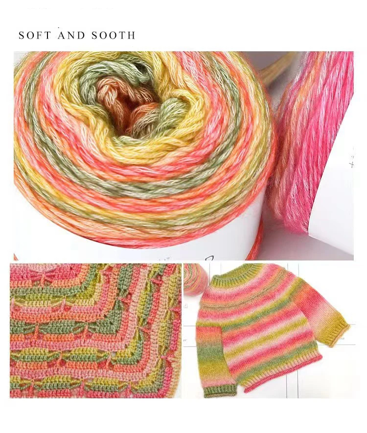2 Stück Regenbogen-Farbverlauf-Kuchengarn, Neues Weiches Handstrickgarn für Mützen, Schals, Pullover, Färben und Häkeln, Fancy Mischgarn