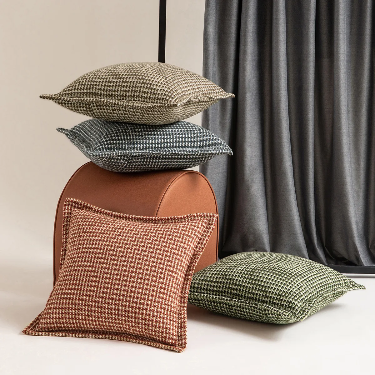 Home Decorative Square Cushion Cover Pillow Cover Yarn-dyed Hounds Tooth Decorative for Sofa Bed 45x45cm Orange Green Blue Black