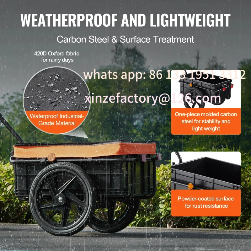Customizable 88Lbs Bike Cargo Trailer Bicycle Wagon Cart Foldable Storage with 16" Wheels & Safe Reflectors Fits 24"-28