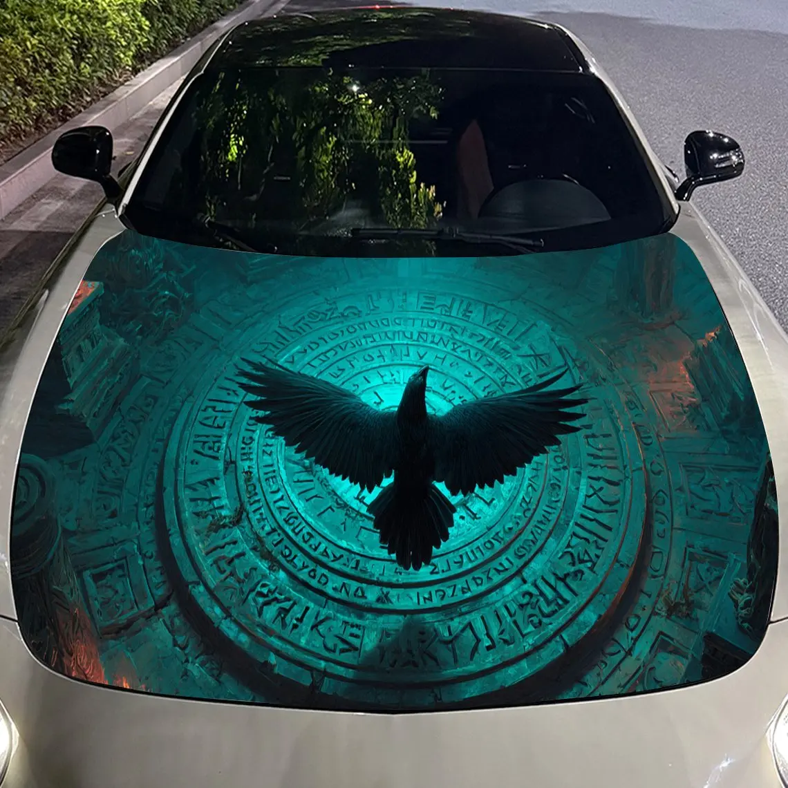 Nether Domain Raven Runes and Rune Secret Array Car Vinyl Wrap، مادة PVC ملصق غطاء السيارة المقاوم للماء، خدش ذاتي اللصق-