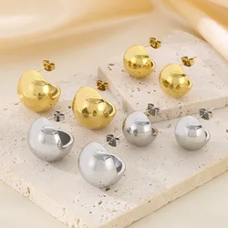 New Smooth round C shaped Stud Earrings For Women Girl Gold Silver Color Stainless Steel Ball Earrings Mujer Fashion Jewelry