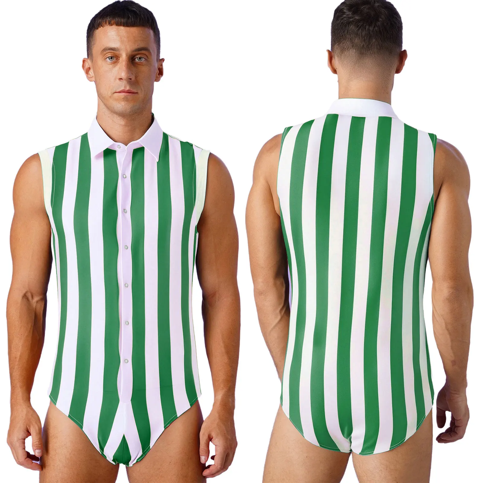 Bodysuits de luta livre de treino sem mangas masculino elegante colorido listrado macacão pijamas lounge-wear festa clube causal wear ternos