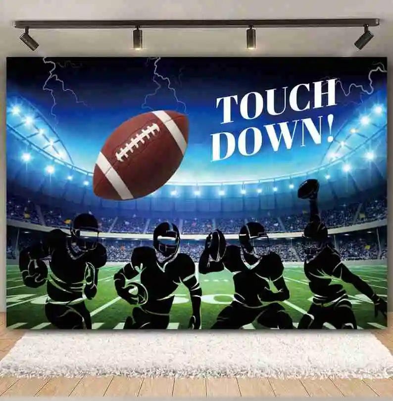 Touch Down Rugby Boys Birthday Photography Backdrop Super Bowl American Football Field Sport Stadium Kids Birthday Background