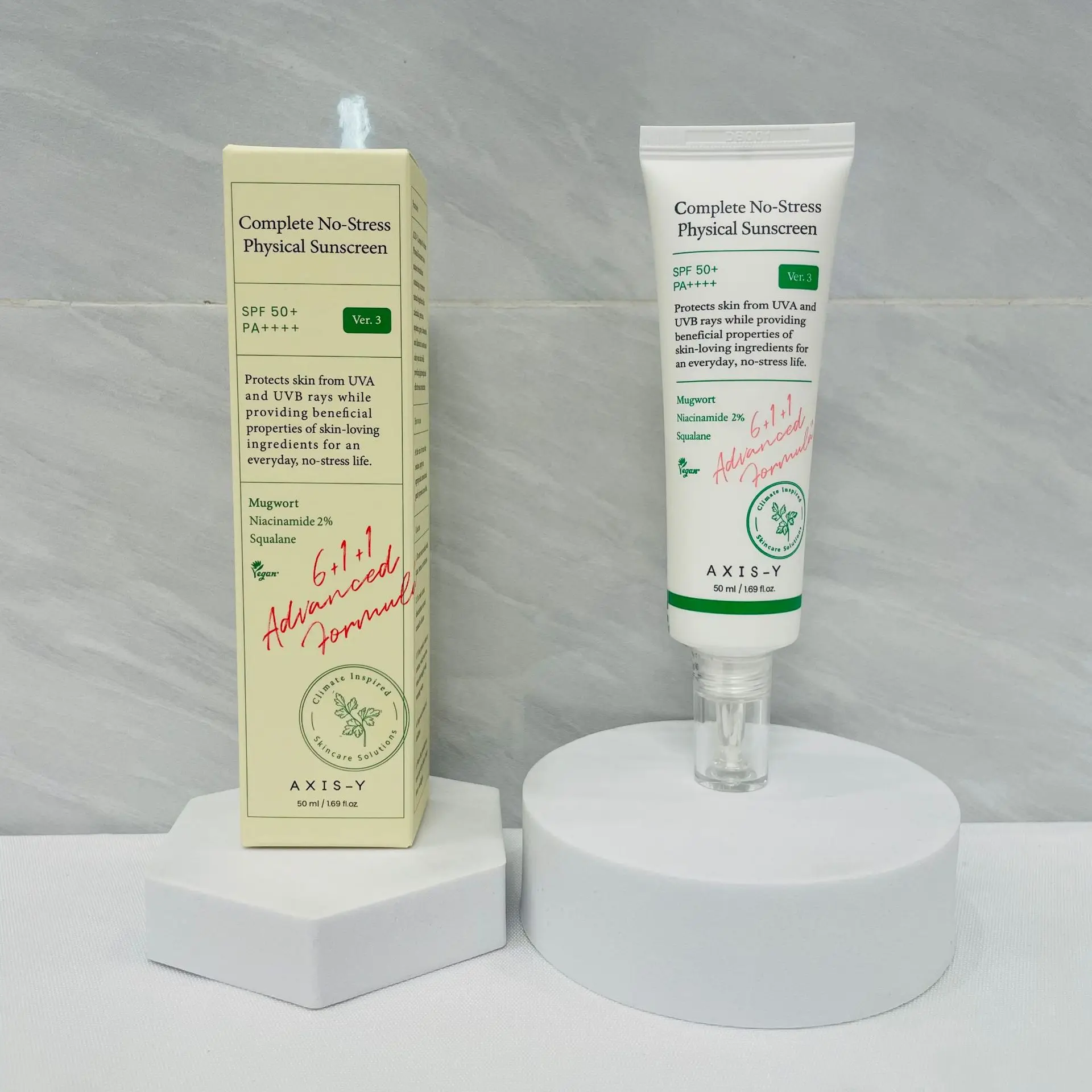 

AXIS-Y Полный физический солнцезащитный крем без стресса УФ SPF50 Чувствительная кожа Нежный натуральный