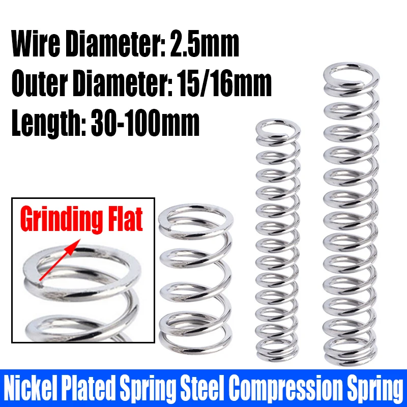 1PCS 2.5mm Wire Diameter Nickel Plated Spring Steel Compression Spring Return Spring 15/16mm Outside Diameter L=30-100mm