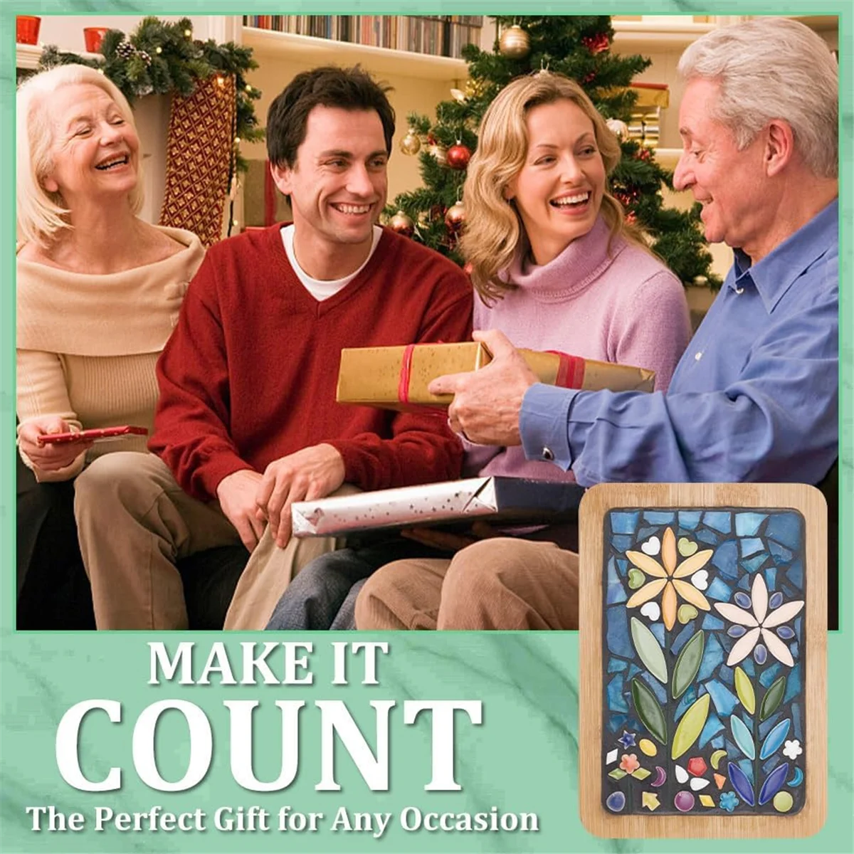 DIY Mosaic Craft Kit Mosaic Bamboo Coasters Kits for Adults Beginner, with Rectangle Coaster Base for Handmade Mosaic TQ