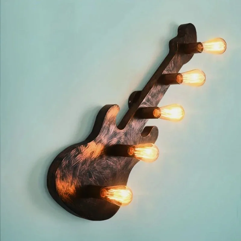 Vintage Guitar Wall Lamp For Nightstand Music Theme Bar Aisle Corridor Toilet Decorative Lights Including Light Bulbs ST64 Bulbs