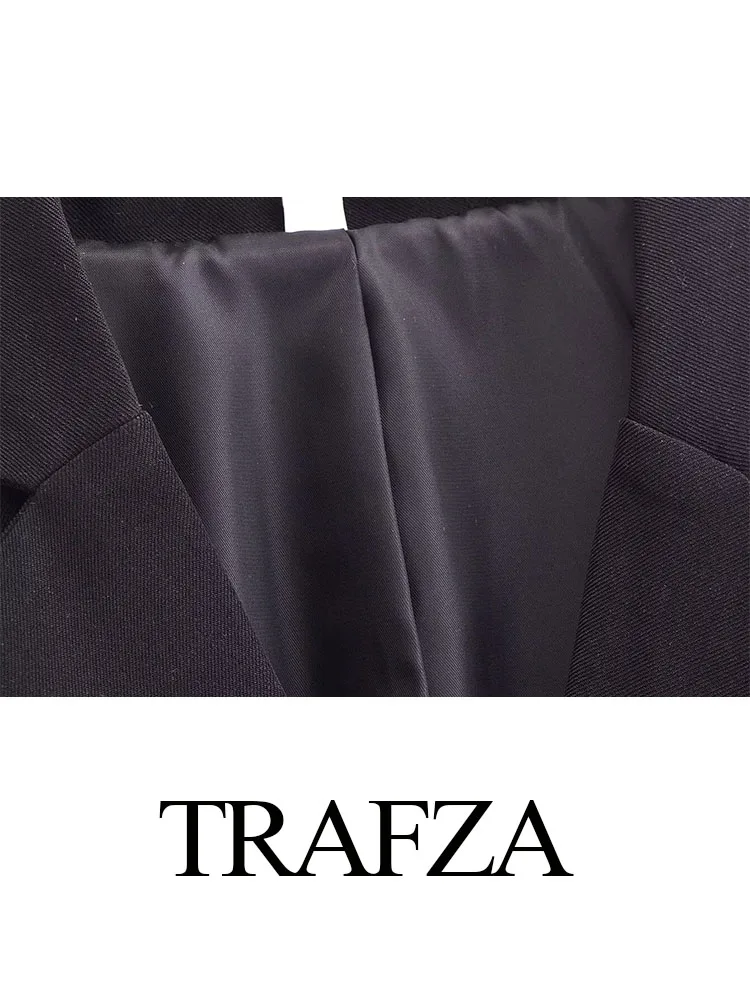 TRAFZA Women Asymmetric Design Single Button Slim Blazer Coat Woman Vintage New Fashion Long Sleeve Pocket Black Outerwear