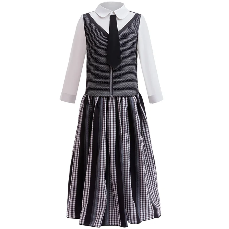 Teen Spooky Cosplay Anime Striped Costume School Uniform Wednesday Jacket Skirt Suit Wig Set Halloween Party Outfit for Girls