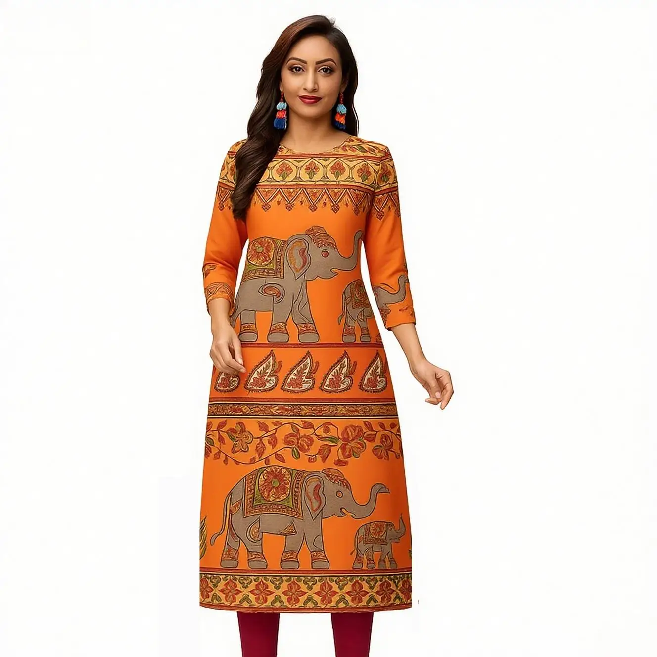 เดรสลำลองแฟชั่นผู้หญิง แขนยาว ทรงตรง สไตล์ชาติพันธุ์ คอกลม ไซส์ปกติ สินค้าใหม่ 2026