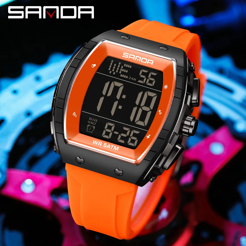 SANDA 6258 ساعة إلكترونية للطلاب رياضية متعددة الوظائف مقاومة للماء LED ساعة رقمية إلكترونية للرجال