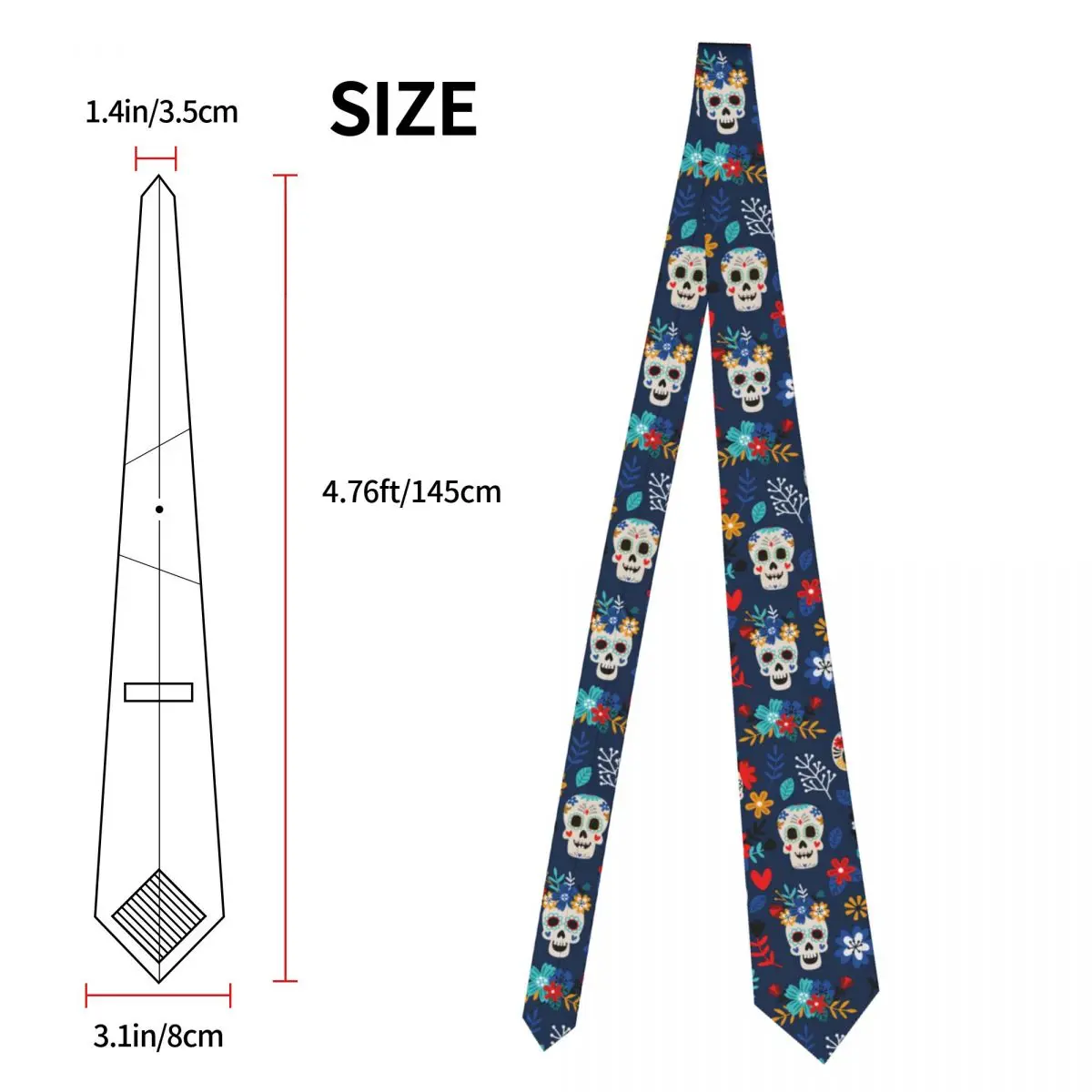 Day Of The Dead Sugar Skulls Unisex Neckties Polyester 8 cm Narrow Mexican Festival Neck Tie for Men Suits Accessories