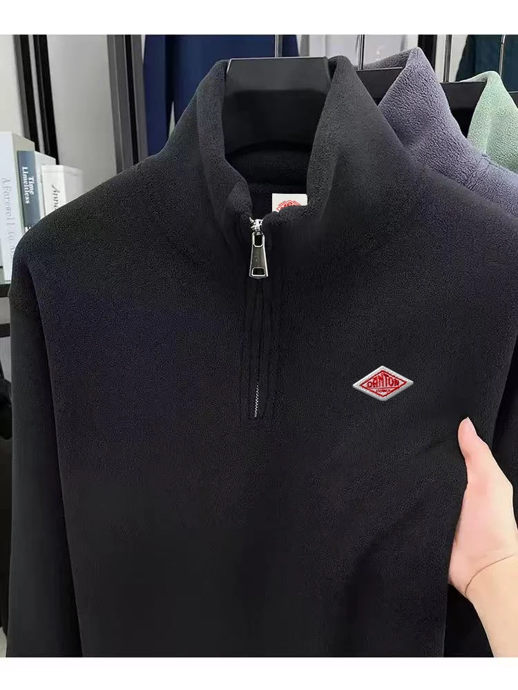 2026 Winter Embroidery Thickened Plush Overcoat Casual Men Women Long Sleeve With Zip Up Jacket Turtleneck Tracksuit Tops