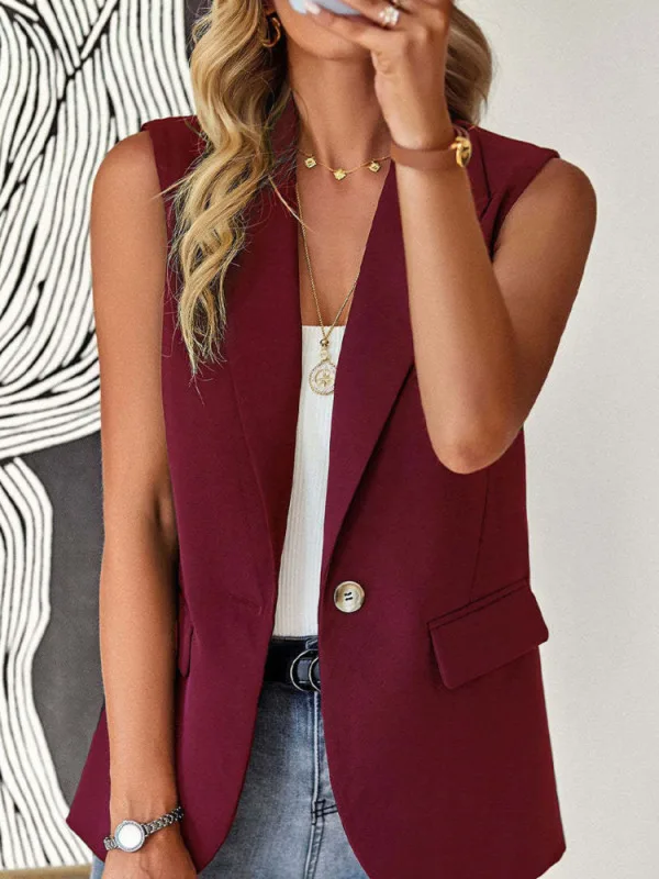 Blazer Women Clothing Coat Vest Solid Single-breasted Casual Elegant Fashion Sleeveless Solid Street Jacket Clothing New