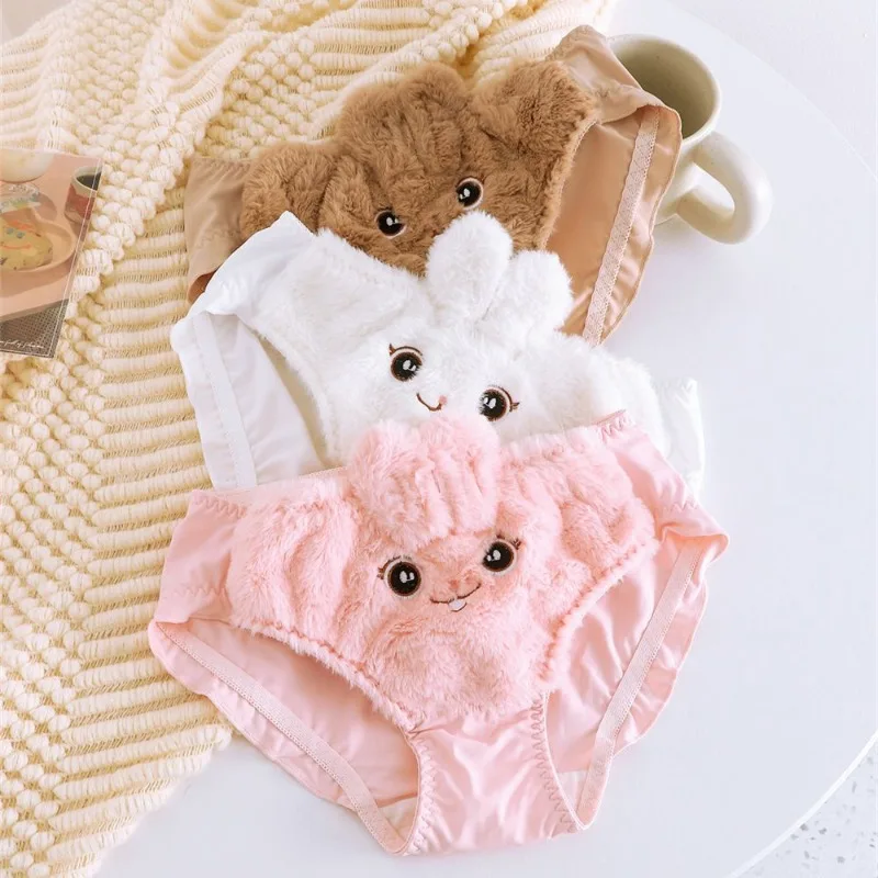 2024 New Japanese Style Briefs Girls Student Lori Sweet Cute Cartoon Bunny Ears Super Plush Underwear Kawaii Triangle Panties