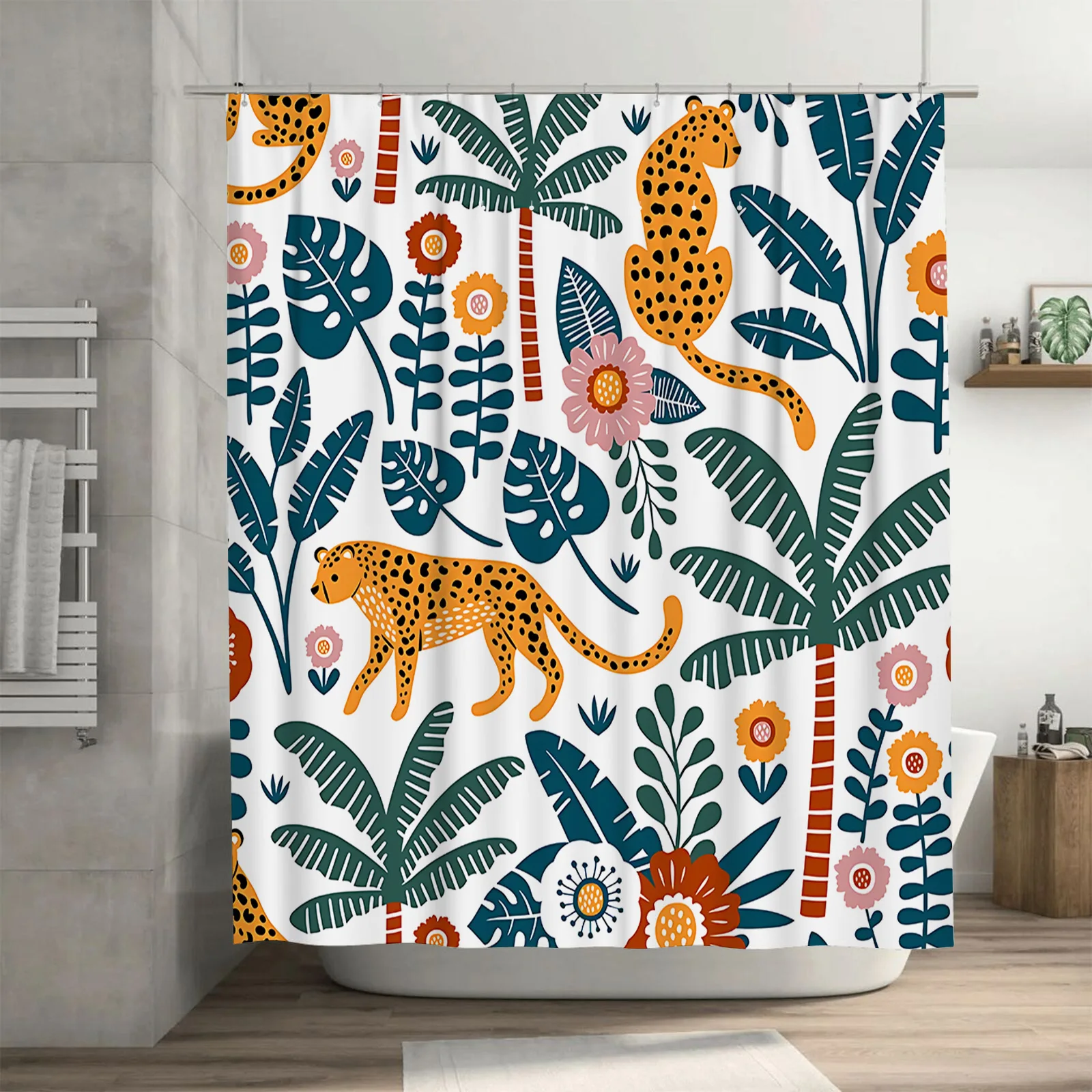 Tropical Jungle Style Shower Curtain Waterproof Anti old Creative Pattern Design Home Decor Warm Living Easy-Clean Elevate Space