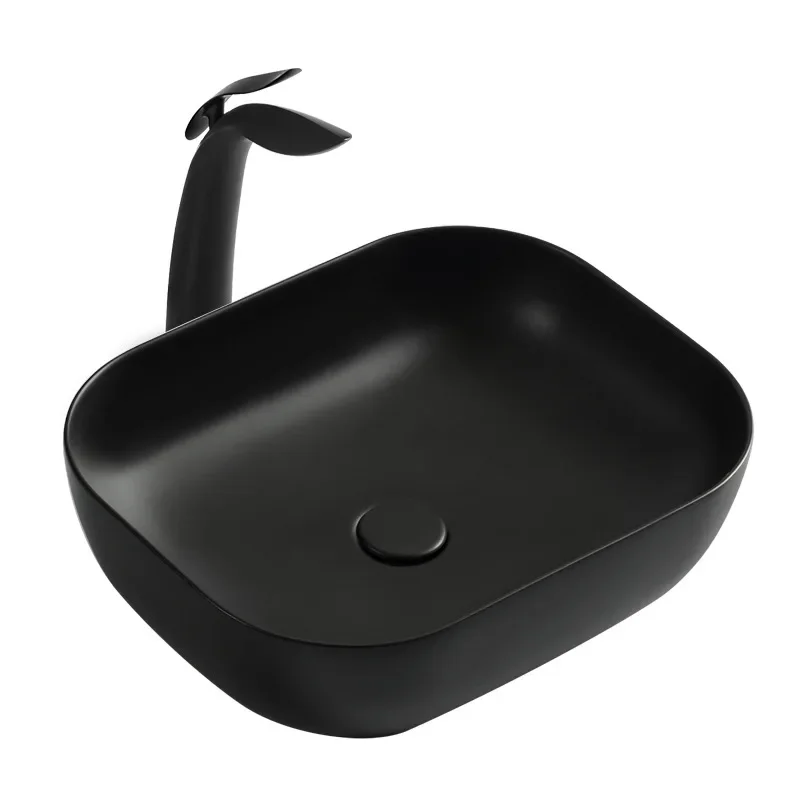 

Ceramic Washbasin Bathroom Sink Solid Color Mini Washroom Vessel Sink Hotel Balcony Hand Wash Basin Free Drain