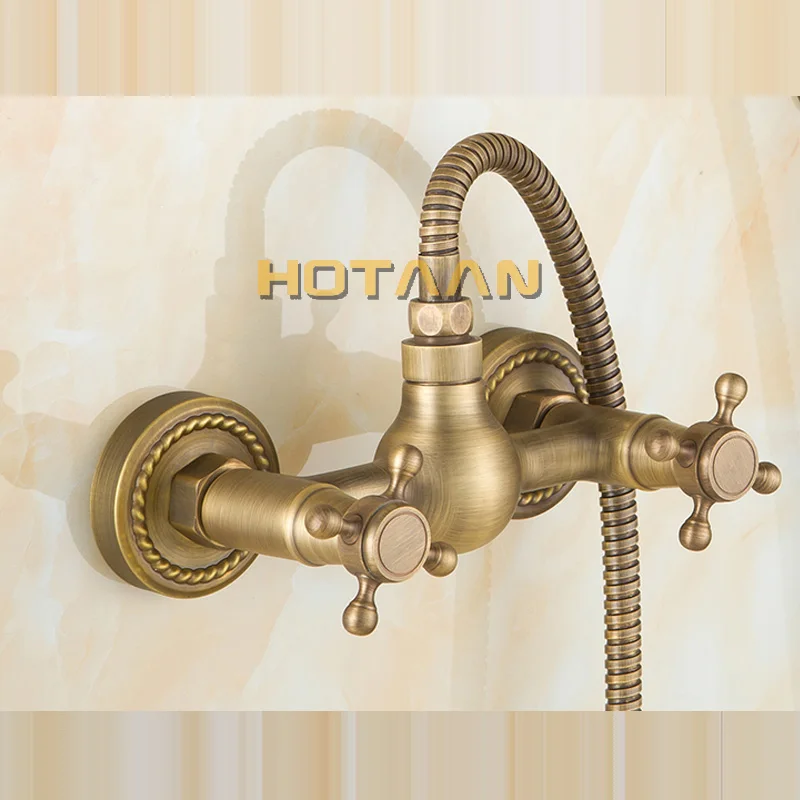. Antique Brass Bathroom Bath Wall Mounted Hand Held Shower Head Kit Shower Faucet Sets YT-5345-A