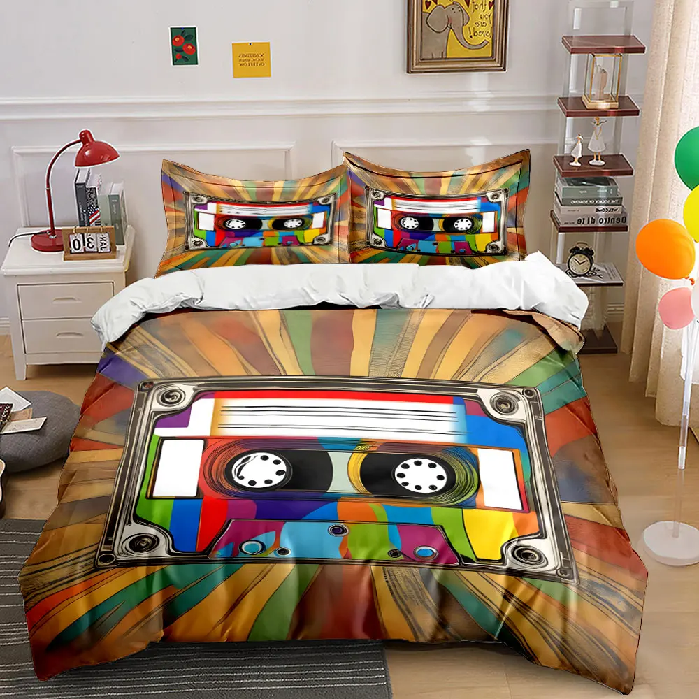 Retro Colorful Tape Decor Set Bedding Set with 1 Duvet Cover 2 Pillowcases Single Double King Queen, Gift