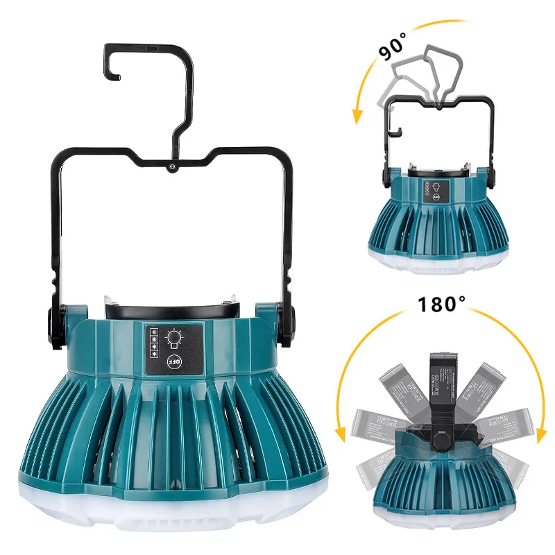 LED Lanterna de acampamento, luz de trabalho sem fio, bateria de lítio 24W, 2400Lumen, Makita Bosch, Dewalt, Milwaukee 14.4V-20V