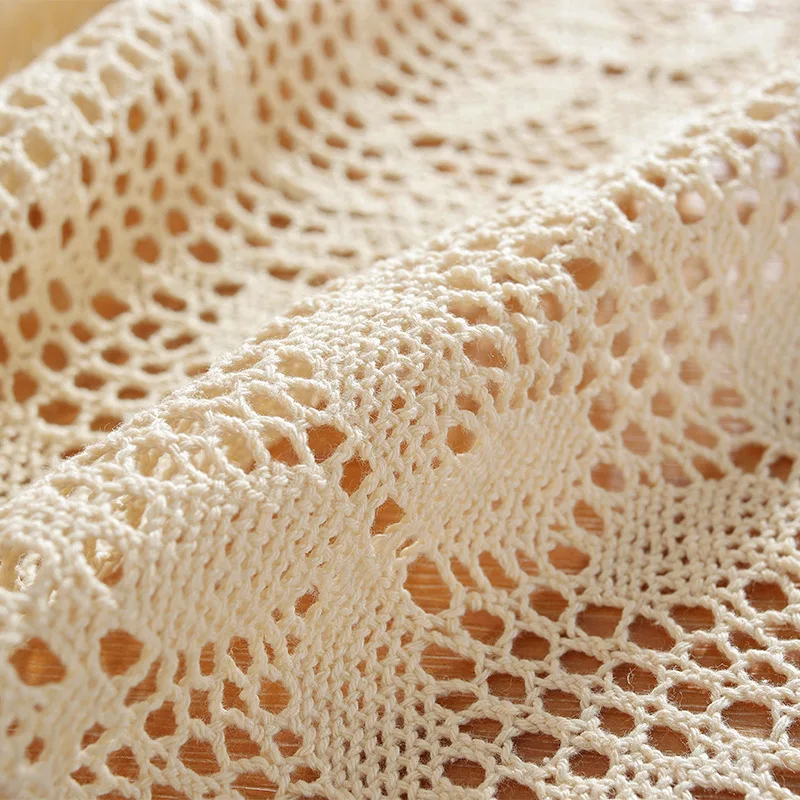 Solid Color Cotton Linen Tablecloth Light Luxury Lace Crochet Party Wedding Devor Tea Table Cloth Tassels Background Cloth Prop