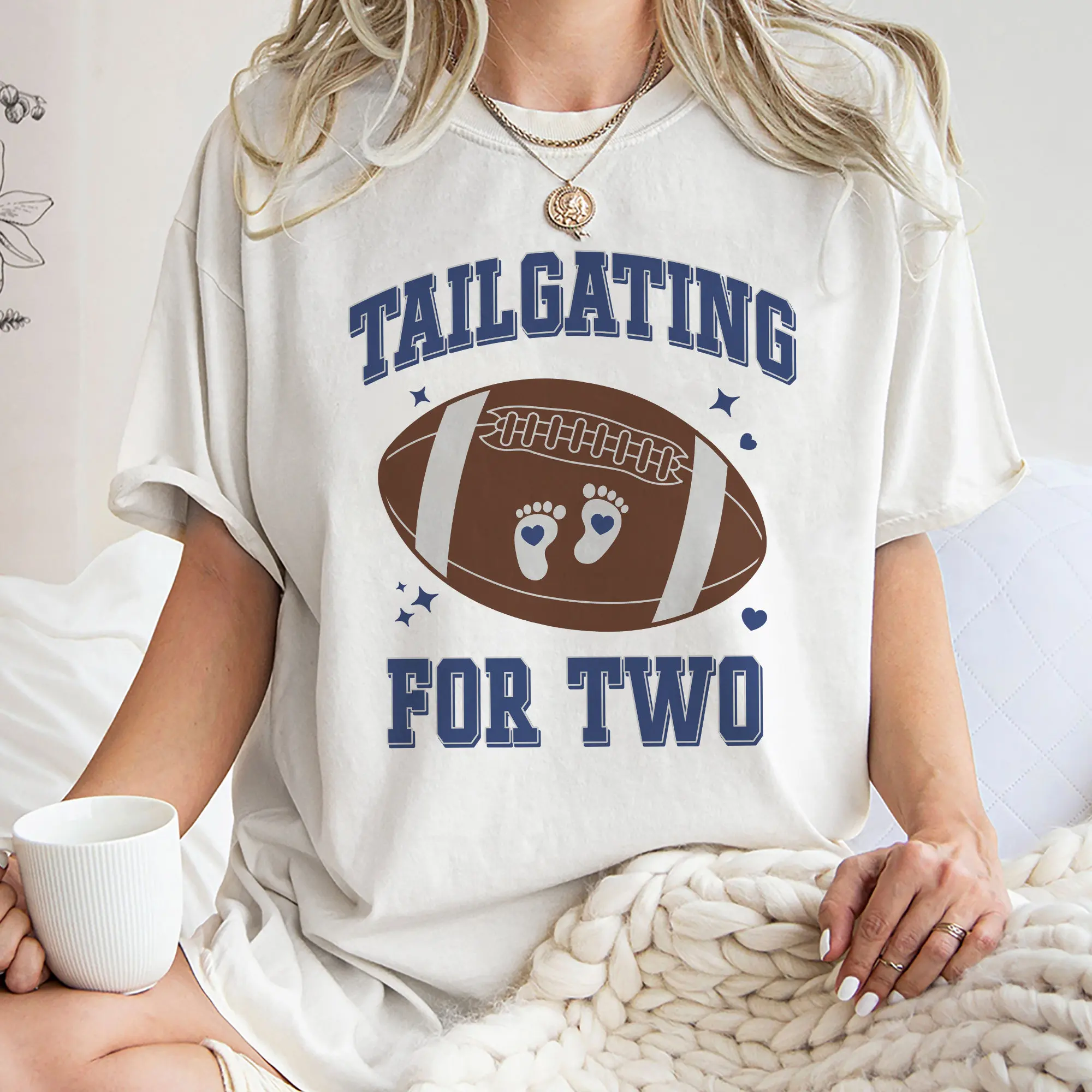 Football Pregnancy Announcement T Shirt Fall Maternity Sweat Gender Reveal Baby Shower Top Tailgating For Two