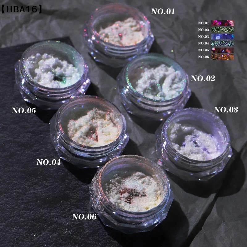 〔HBA16〕Nail Glitter Aurora Ice Transparent Laser Rainbow Mirror Gel Pigment Powder Chrome Nail Charm Gel Polish Art Supplies