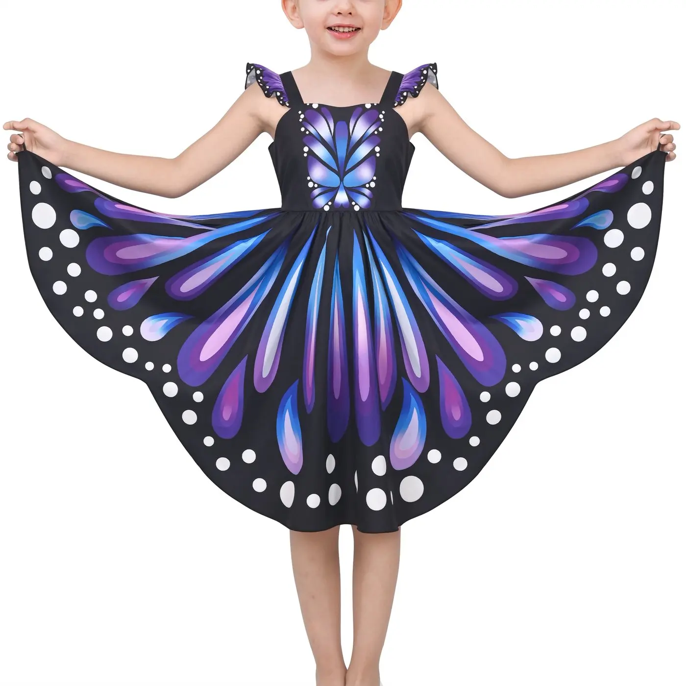 Girls Dress Purple Butterfly Wing Fairy Halloween Costume Princess Party