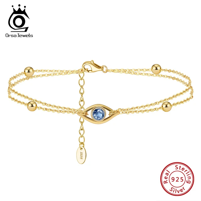 ORSA JEWELS 14K pozłacana 2-warstwowa bransoletka z łańcuszkiem Evil Eyes dla kobiet 925 Sterling Silver Girl OL Style Bransoletka Biżuteria APB04