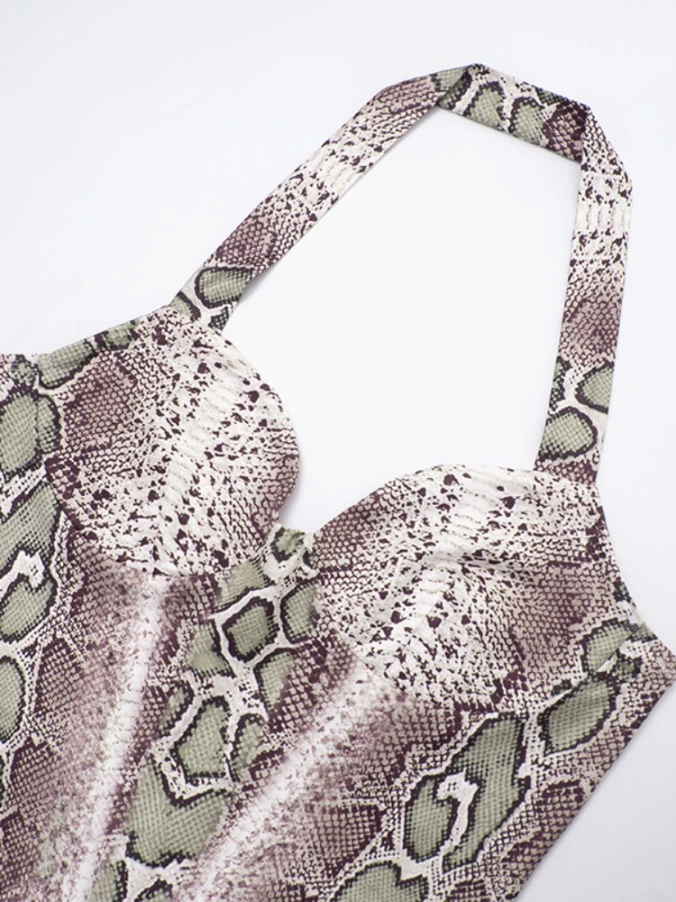 SsTss Damen-Overall, sexy, ärmellos, Schlangenmuster, Neckholder, modisch, V-Ausschnitt, rückenfrei, schmale Passform, figurbetont, sieben Punkte, einteiliger Overall