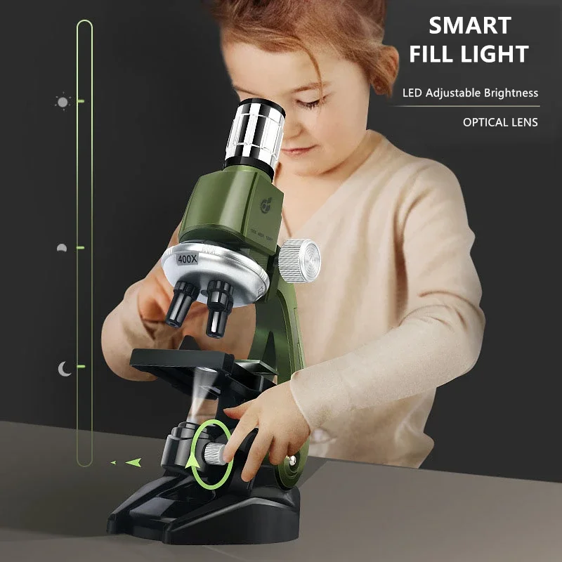 Microscope Kit Lab LED 100X-400X-1200X Biological Microscope Home School Science Educational Toy Gift For Kids Child