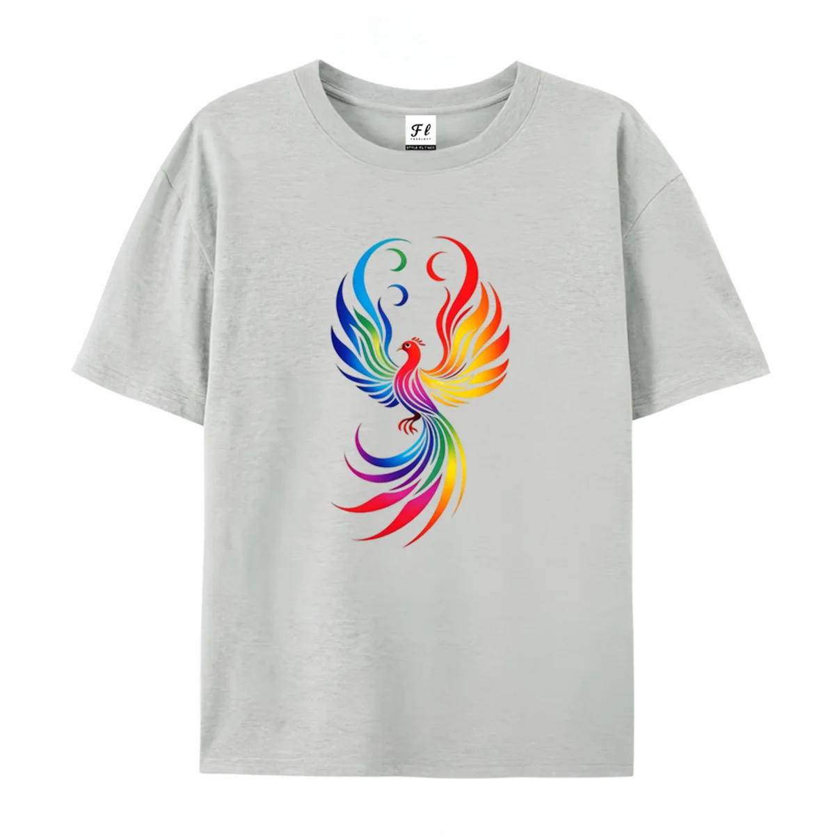 Women Rainbow Gradient Phoenix Bird Print Short Sleeve T Shirt Mythical Creature Graphic Tee Casual Summer Cotton Ladies Tops