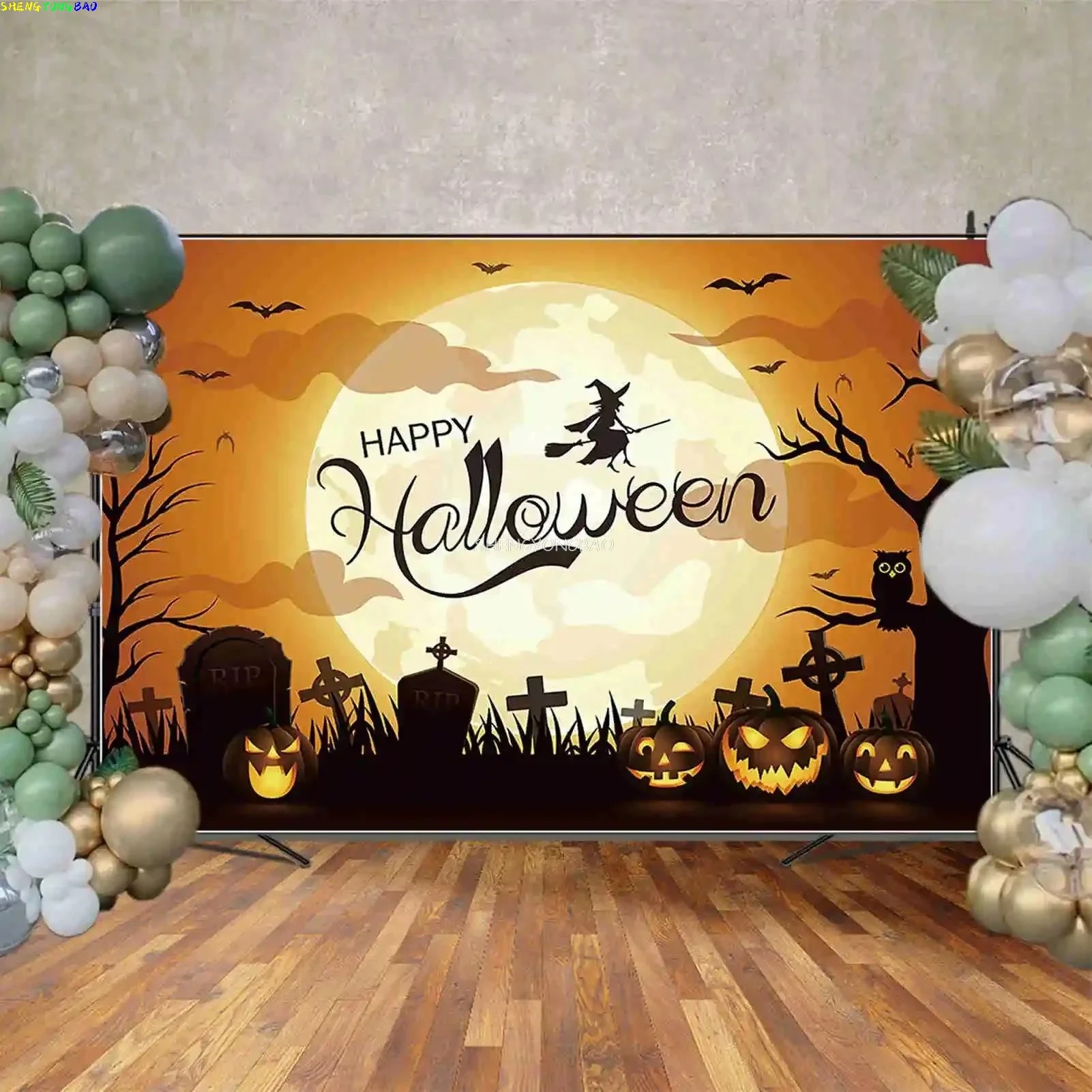 سعيد عيد الهالوين خلفيات للتصوير الفوتوغرافي بالون القلعة جاك O'Lantern ديكورات منزلية خلفية استوديو الصور HO-01