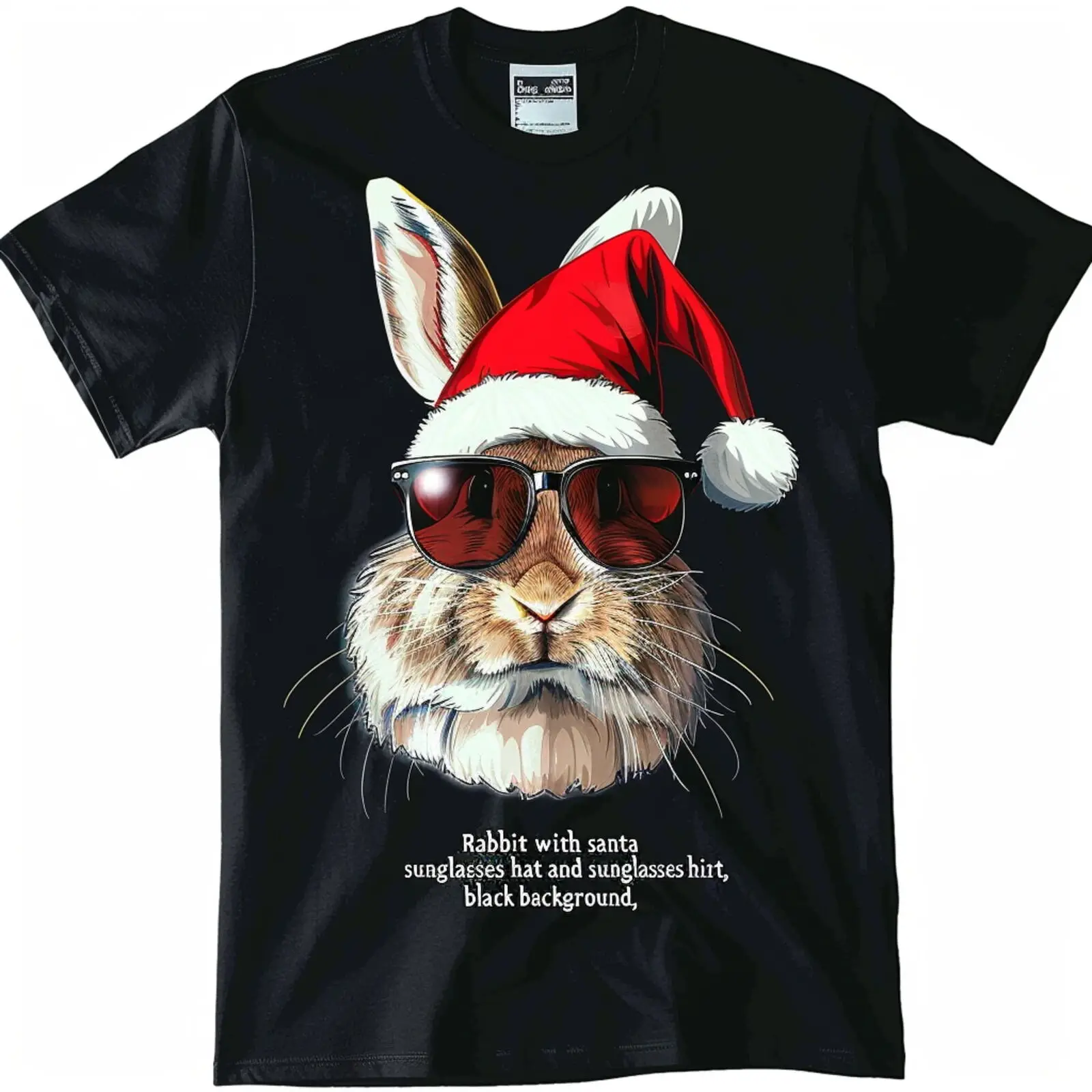 

holiday season hilarious Rabbit in Santa Hat and Sunglasses Black TShirt