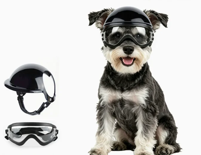 Dog Sunglasses and Pet Helmet Set,Dust Wind UV Protection Dog Glasses Dog Helmet and Goggles Adjustable Dog Motorcycle Helmet