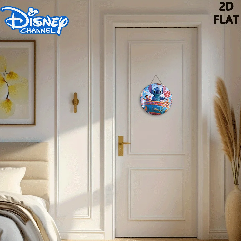 مسطح 2D، 2D ديزني ديكور المنزل الرسمي 1 قطعة 7.87*7.87 بوصة لوحة باب خشبية مستديرة معلقة غرزة بالون الديكور - الطراز الحديث
