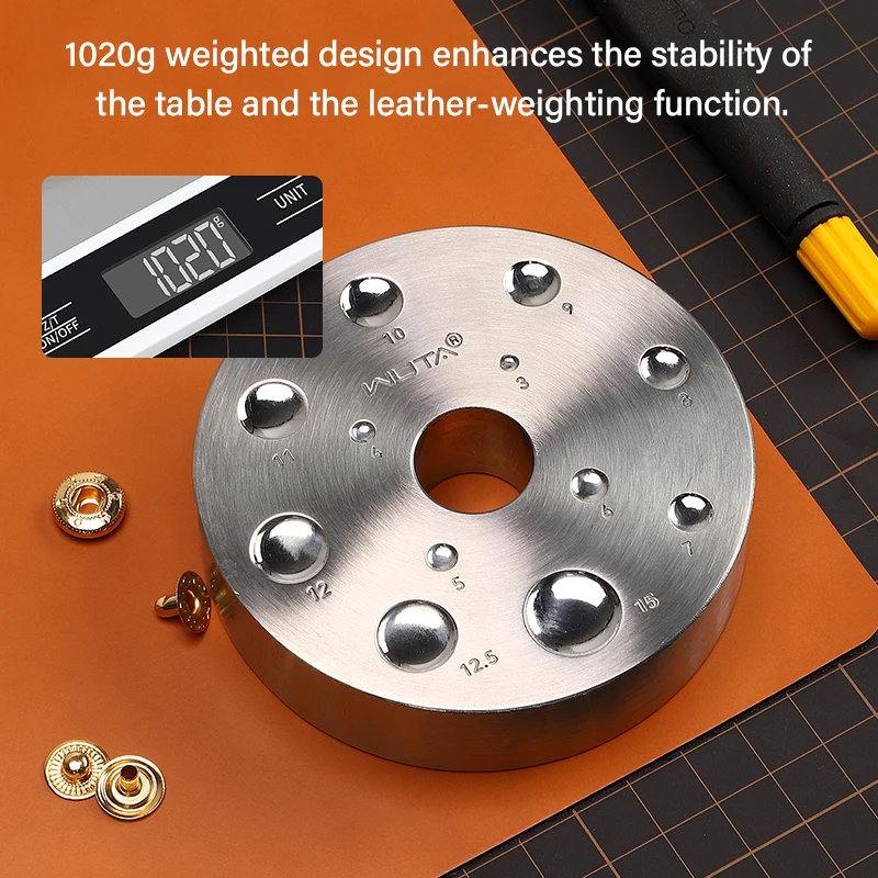 WUTA 1PC Stainless Steel Rivet Snap Button Setter Base Grommet Mushroom Nail Install Multi-Function Punch Table DIY Leather Tool