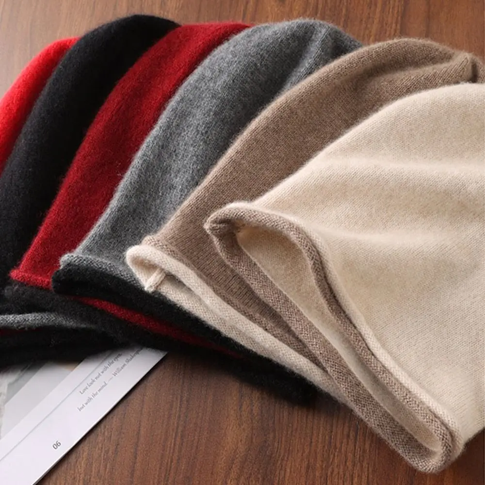Casual Soft Winter Hat Warm Lining Thickened Knitted Hat Windproof Curly Brim Bean Cap Outdoor