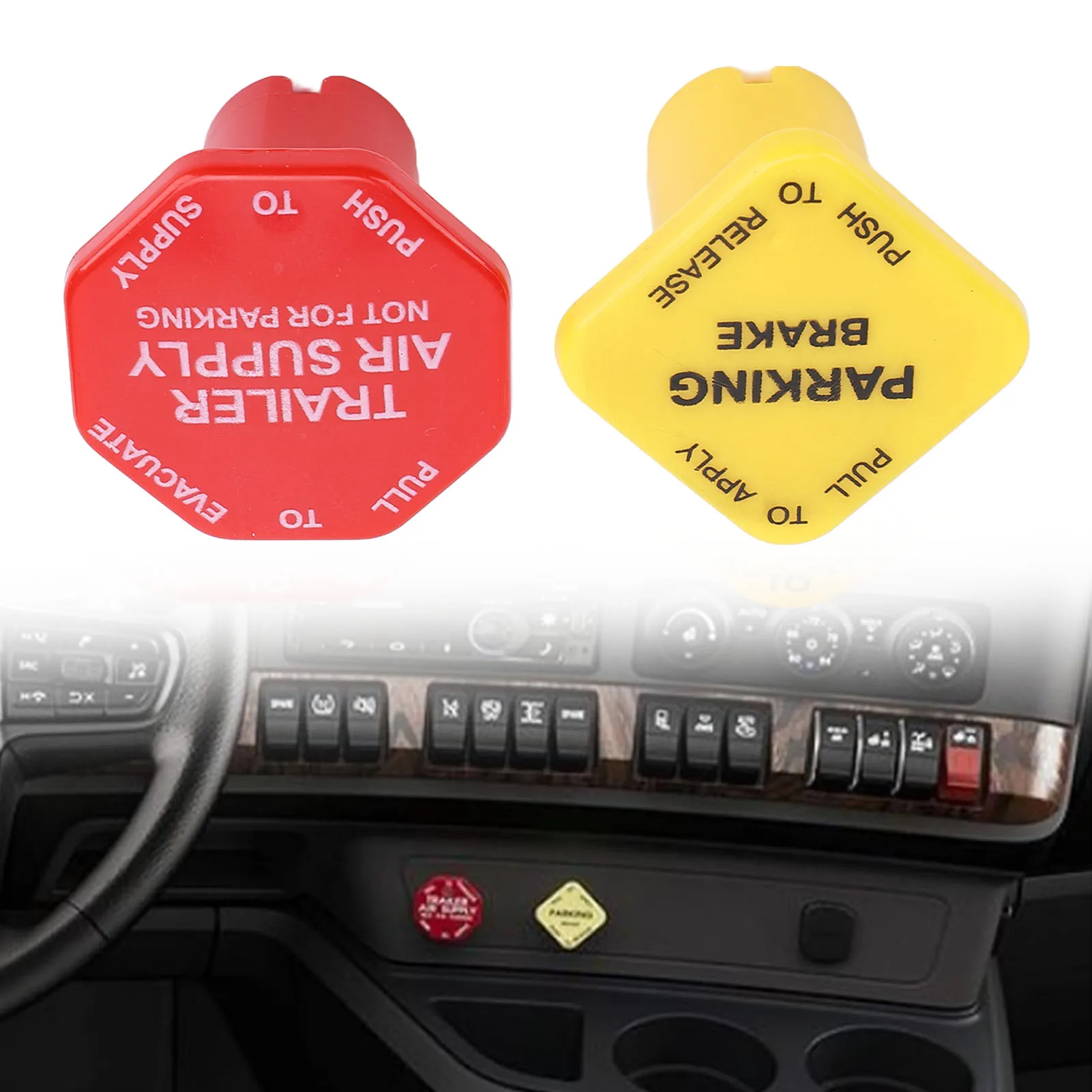Yellow Semi Truck Parking Brake Knob Vibrant Color 25110977 Push Pull Valves Red Trailer Air Brake Knob for Semi Truck Trailer
