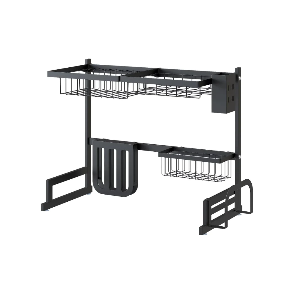 New Dish Drying Rack Kitchen Over The Sink Dish Drain Rack Utensil Holder Double Sink Stainless Steel Matt Black