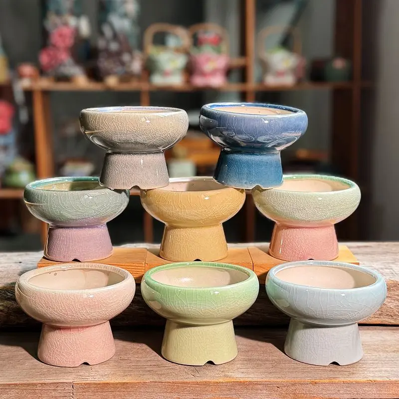 Internet Famous Hot Pot Ceramic Flowerpot,sliced Succulent Flowerpot,flower Container,ice Cracked Small Fresh Container Desktop